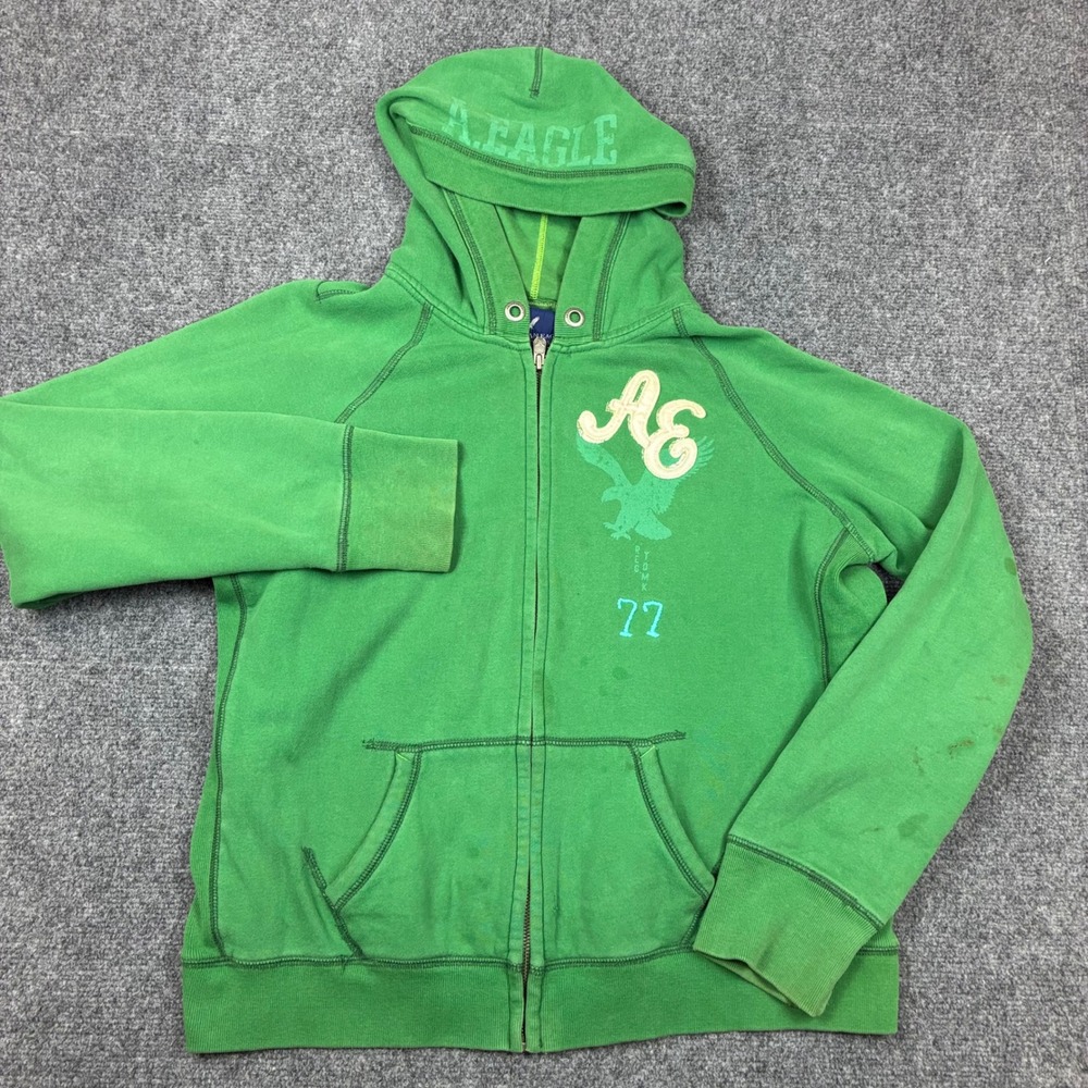 American Eagle Outfitters Mens XL Green Eagle Fleece Full Zip Hoodie Graphic